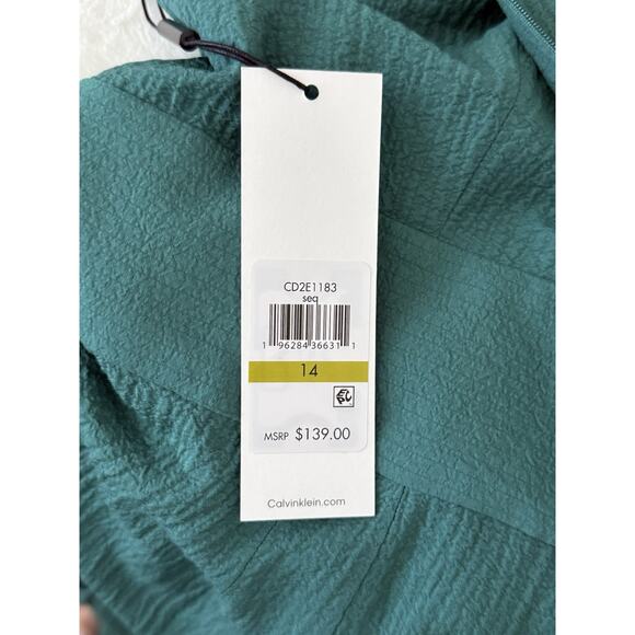 NWT Calvin Klein Green Crinkle‎ Wide Leg Crop Jumpsuit Sz 14 Sleeveless Belted - Picture 9 of 16